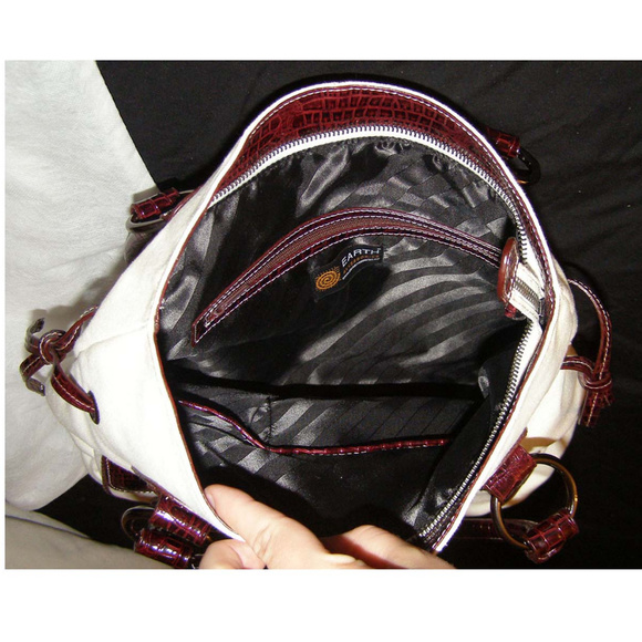 🍷New Earth Axxessories canvas & faux leather bag Summer tote - Picture 5 of 8